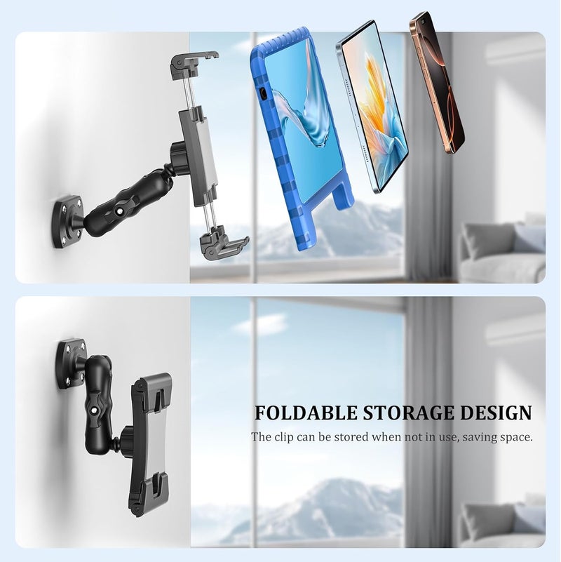 OHLPRO Tablet Holder for Car & Truck Dashboard Heavy Duty iPad Mount with Upgrade Double Spring Clamp & Drill Base 360° Rotating Arm for 5"-13" Tablets & Phones Kindle, Fit for Vehiclesa, Wall, Desk - Image 4